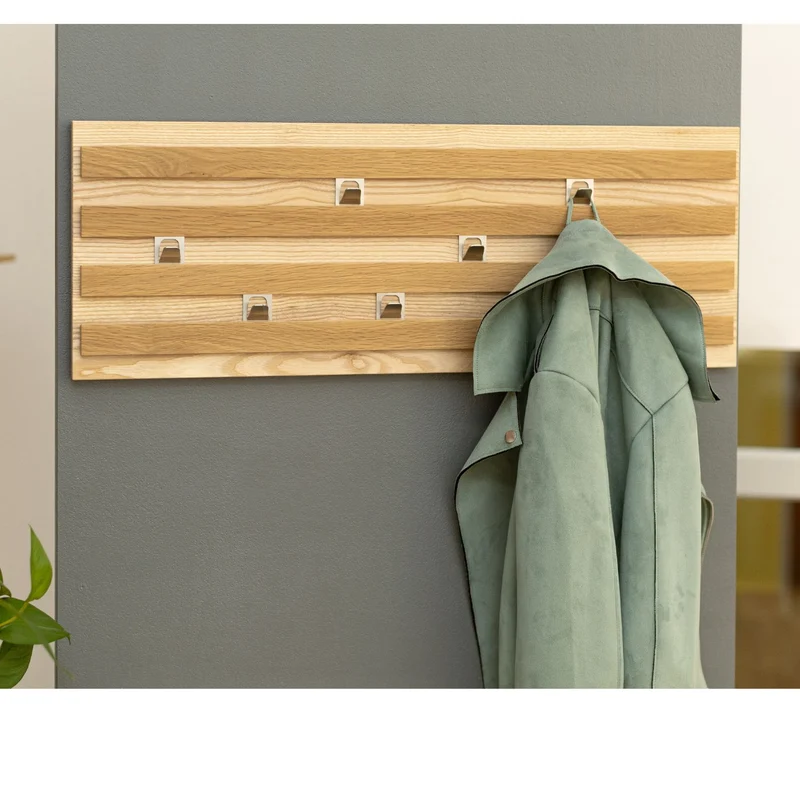 Wandgarderobe | verschiebbare Haken | L 78 x B 28 x H 2,4 cm | Esche und Eiche | Made in Germany