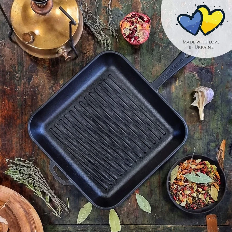 Grillpfanne mit Griff Gusseisen - 28 x 28 x 4 cm Schwarz