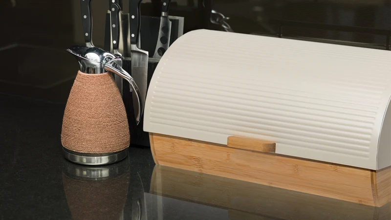Brotkasten Metall Holz, Brotbox Schwarz, Brot Aufbewahrungsbox groß, Brotkorb mit Deckel, Bread Box Küche, Brotbeutel (cream-39cm)