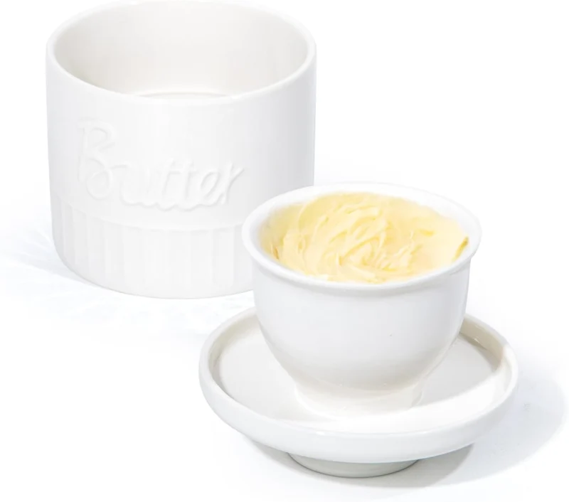 Butterglocke, Butterdose Keramik, Französische Butterdose, Porzellan Butterglas für frische und streichfähige Butter (Weiß)