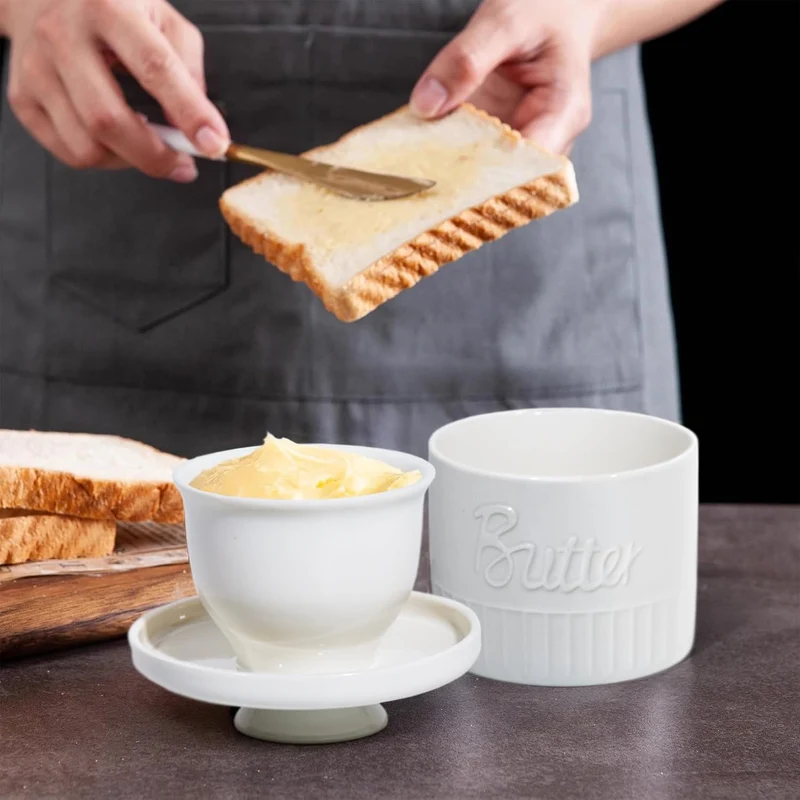 Butterglocke, Butterdose Keramik, Französische Butterdose, Porzellan Butterglas für frische und streichfähige Butter (Weiß)