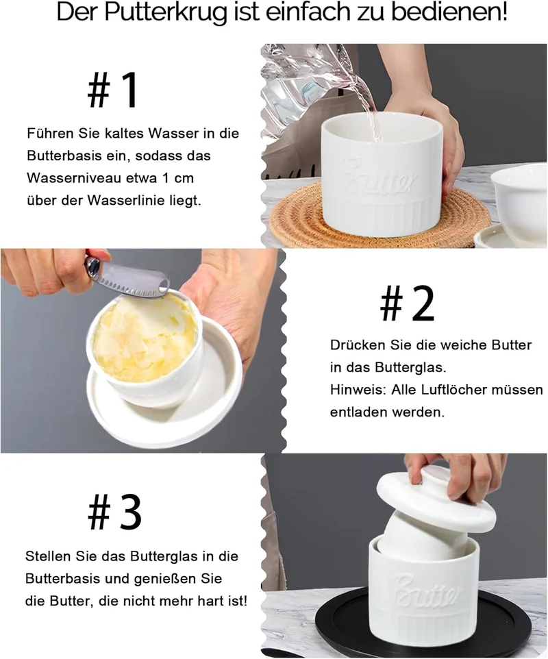 Butterglocke, Butterdose Keramik, Französische Butterdose, Porzellan Butterglas für frische und streichfähige Butter (Weiß)
