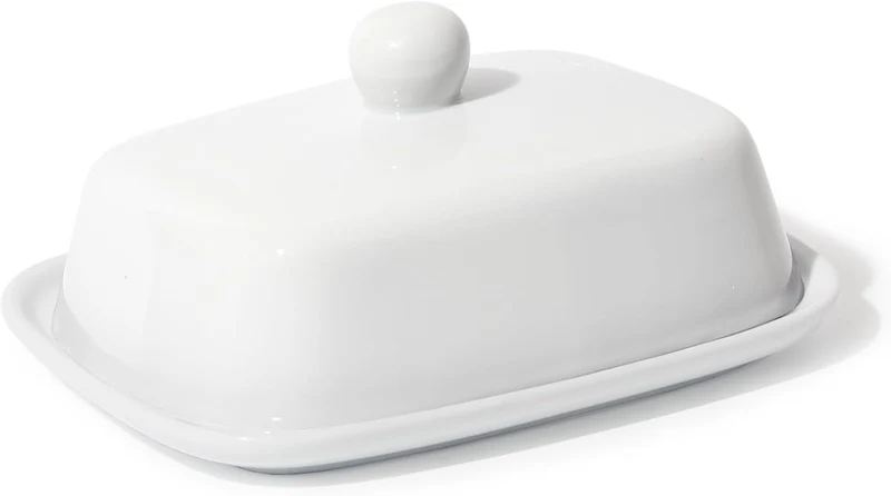 Butterdose - Hochwertige Butterglocke aus Keramik - Butter Dish für alle gängigen Butter (250g) - Butterschale Porzellan (Weiß)