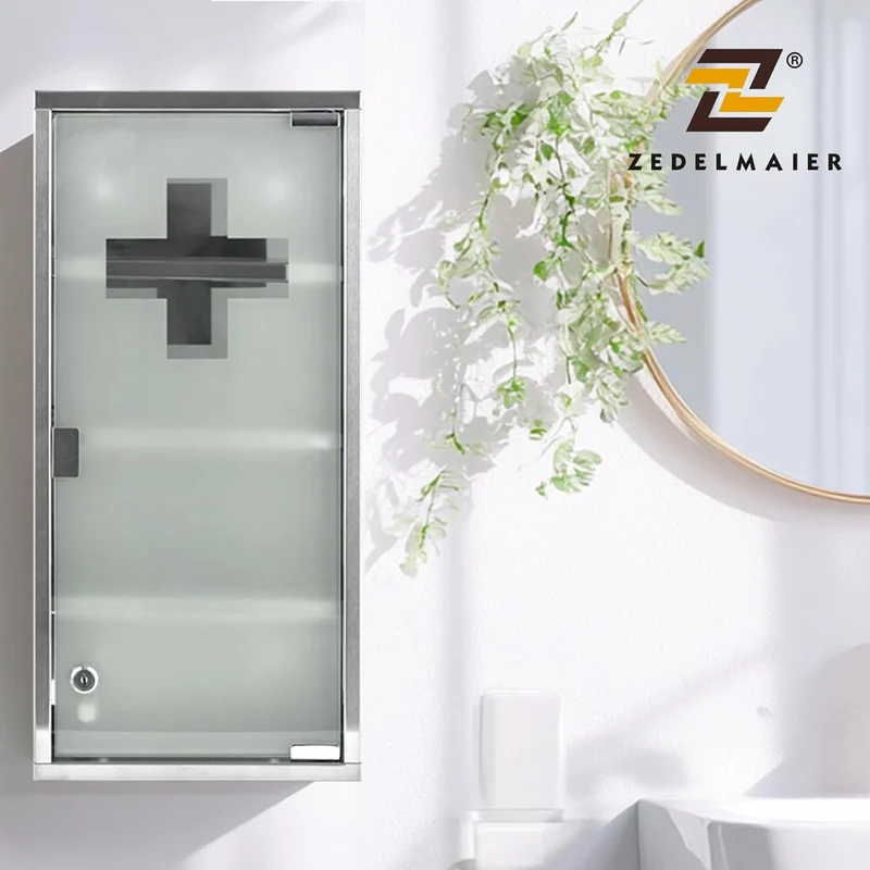 Medizinschrank Abschließbar Hängend, Erste Hilfe Schrank, Arzneischrank aus Edelstahl, Wand-Medizinbox XXL 57 x 27 x 12 cm (Silber - 4 Schichten)