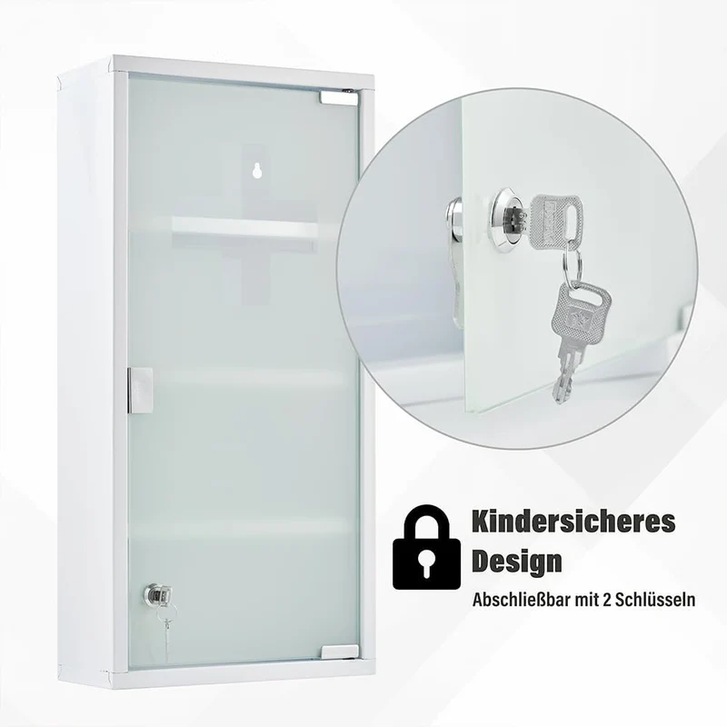 Medizinschrank Abschließbar Hängend, Erste Hilfe Schrank, Arzneischrank aus Edelstahl Gross, Medikamentenschrank 57 x 27 x 12 cm((Weiß - 4Schichten))