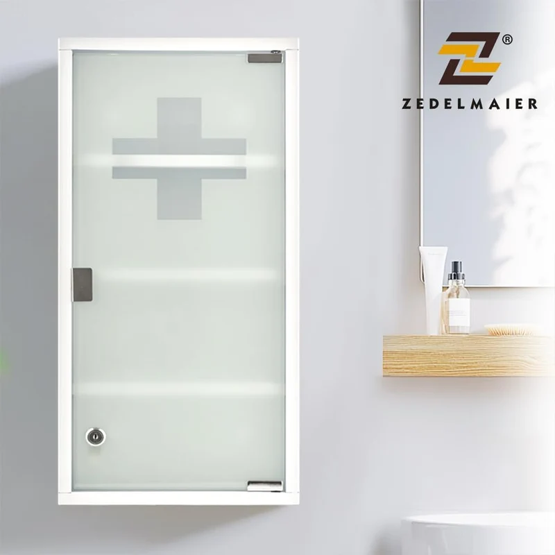 Medizinschrank Abschließbar Hängend, Erste Hilfe Schrank, Arzneischrank aus Edelstahl Gross, Medikamentenschrank 57 x 27 x 12 cm((Weiß - 4Schichten))