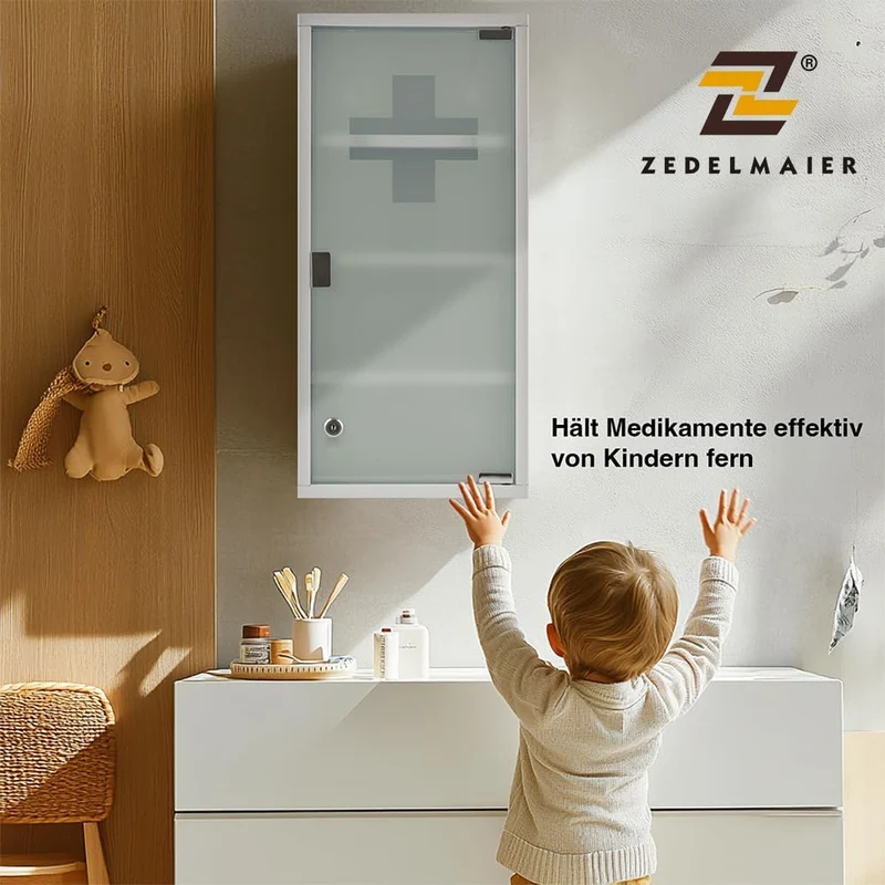Medizinschrank Abschließbar Hängend, Erste Hilfe Schrank, Arzneischrank aus Edelstahl Gross, Medikamentenschrank 57 x 27 x 12 cm((Weiß - 4Schichten))