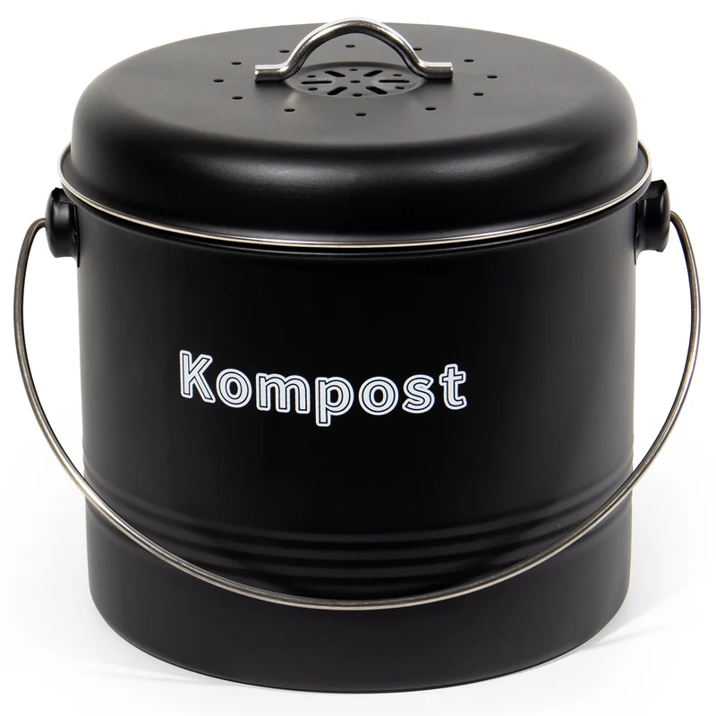 Biomülleimer Küche 7 L , Bio Mülleimer Geruchsdicht mit Aktivkohlefiltern , Komposteimer Metall , Biomüll Retro (Mattschwarz)