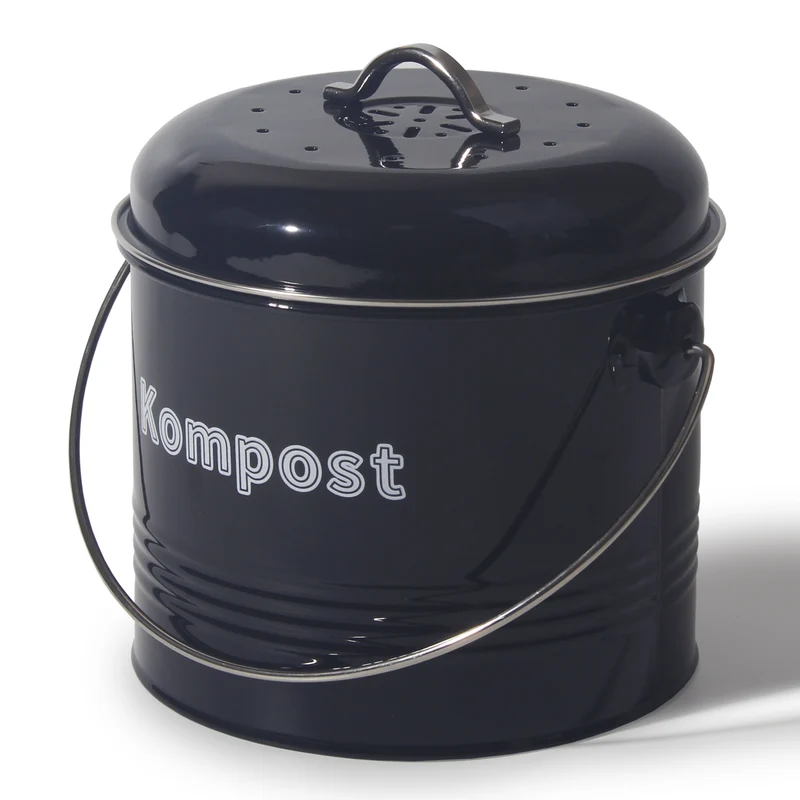 Biomülleimer Küche 3,5 L , Bio Mülleimer Geruchsdicht mit Aktivkohlefiltern , Komposteimer Metall , Biomüll Retro(Schwarz)