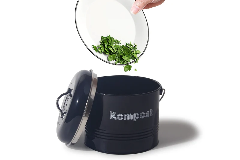 Biomülleimer Küche 3,5 L , Bio Mülleimer Geruchsdicht mit Aktivkohlefiltern , Komposteimer Metall , Biomüll Retro(Schwarz)