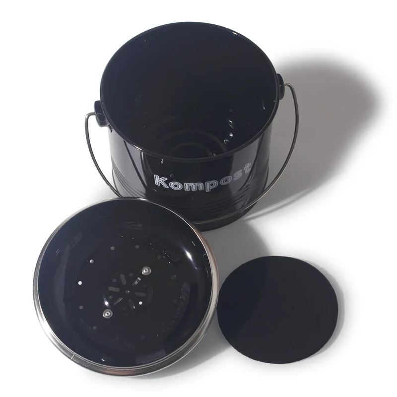 Biomülleimer Küche 3,5 L , Bio Mülleimer Geruchsdicht mit Aktivkohlefiltern , Komposteimer Metall , Biomüll Retro(Schwarz)