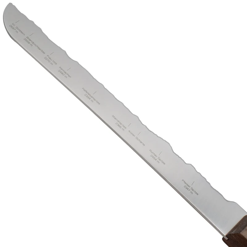 Brotmesser Nordkette | mit Panoramaschliff | handgemacht | aus Rockwell-Stahl mit Nussholzgriff | Made in Schwitzerland