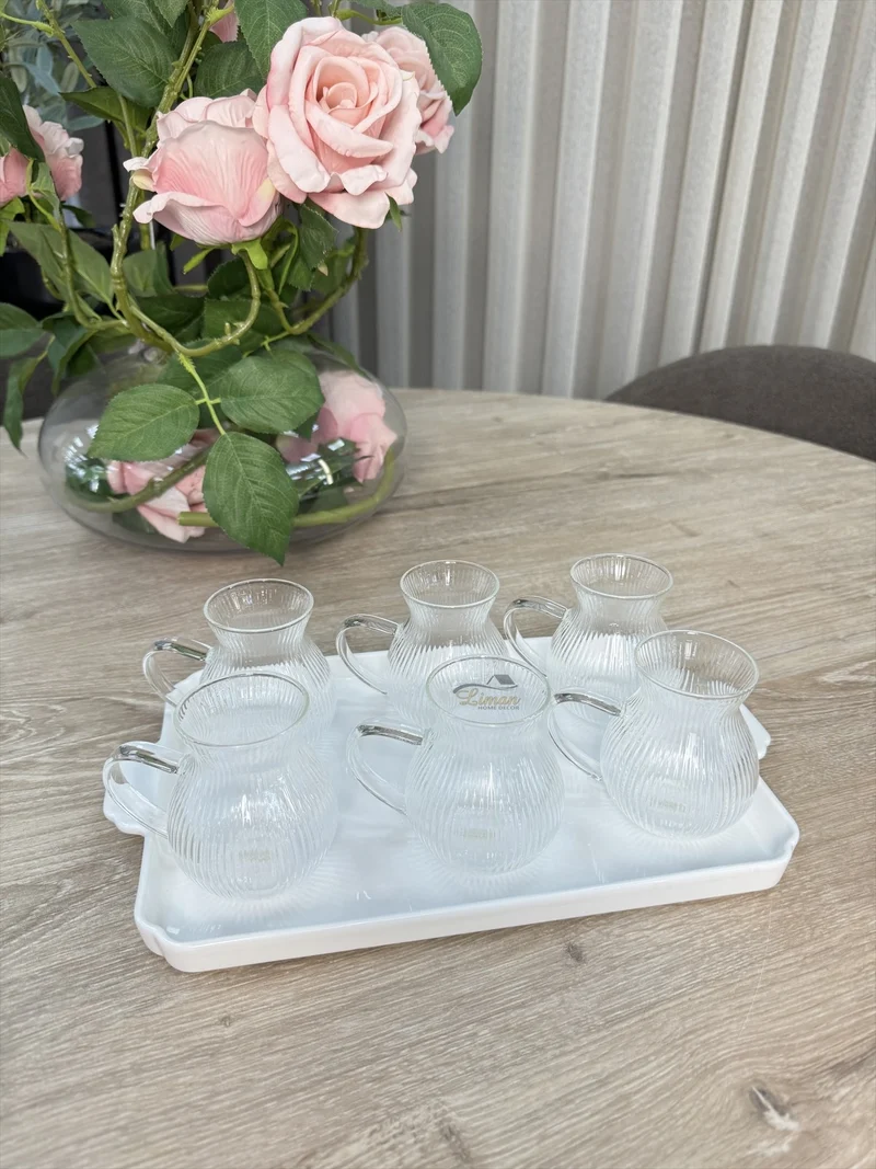 Ribbled Tombik Borosilikat Theeglazen met Handvat 6 Delig 200 ml