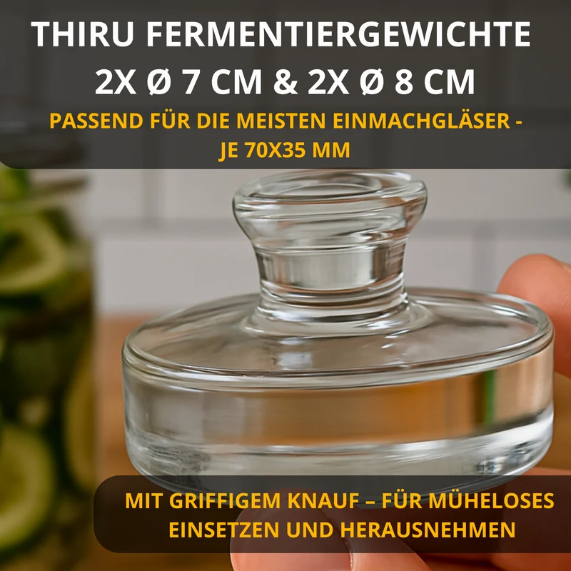 Thiru Premium Fermentiergewichte 4er-Set Ø 7–8 cm – Glasgewichte für Einmachgläser, hygienisch & geruchsneutral – ideal für Kimchi, Sauerkraut & Co.