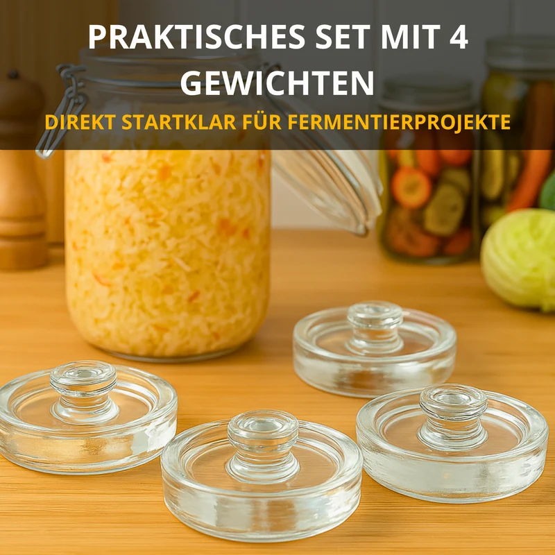 Thiru Premium Fermentiergewichte 4er-Set Ø 7–8 cm – Glasgewichte für Einmachgläser, hygienisch & geruchsneutral – ideal für Kimchi, Sauerkraut & Co.