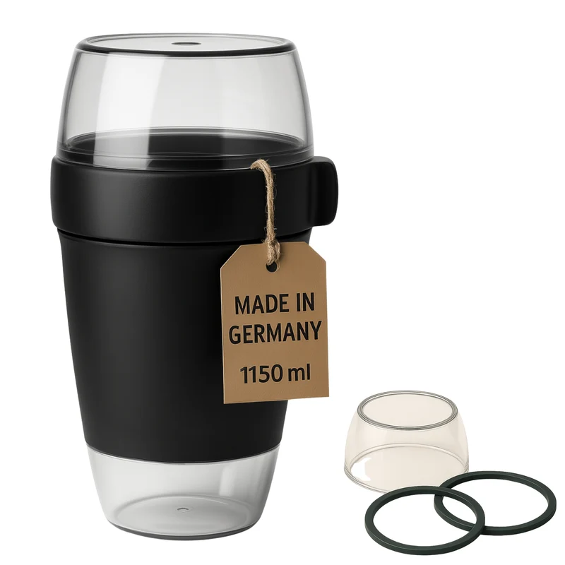 Lunchpot 1150 ml Midnight Edition – 3 auslaufsichere Fächer (200/350/600 ml) – Essensbehälter to go für Meal‑Prep, Büro, Schule – Made in Germany