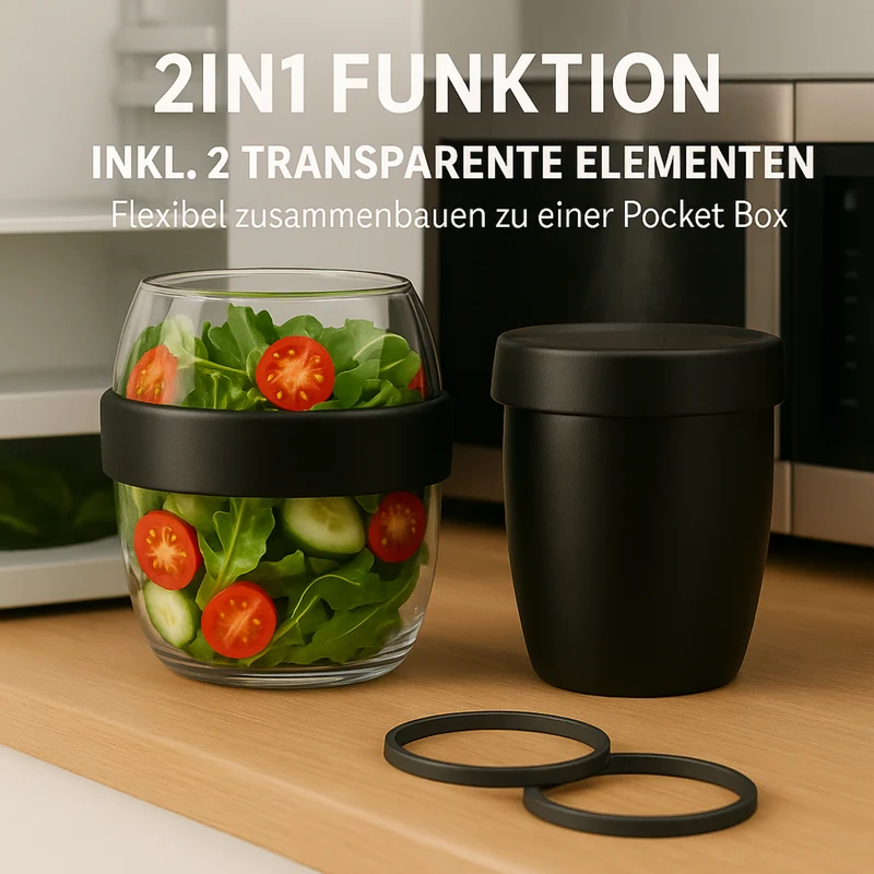 Lunchpot 1150 ml Midnight Edition – 3 auslaufsichere Fächer (200/350/600 ml) – Essensbehälter to go für Meal‑Prep, Büro, Schule – Made in Germany