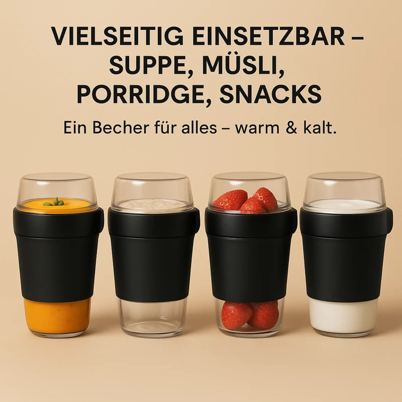 Lunchpot 1150 ml Midnight Edition – 3 auslaufsichere Fächer (200/350/600 ml) – Essensbehälter to go für Meal‑Prep, Büro, Schule – Made in Germany