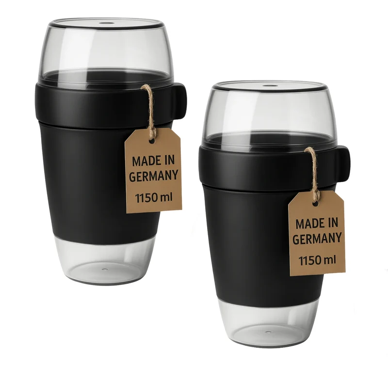 Lunchpot 1150 ml Midnight Edition – 3 auslaufsichere Fächer (200/350/600 ml) – Essensbehälter to go für Meal‑Prep, Büro, Schule – Made in Germany