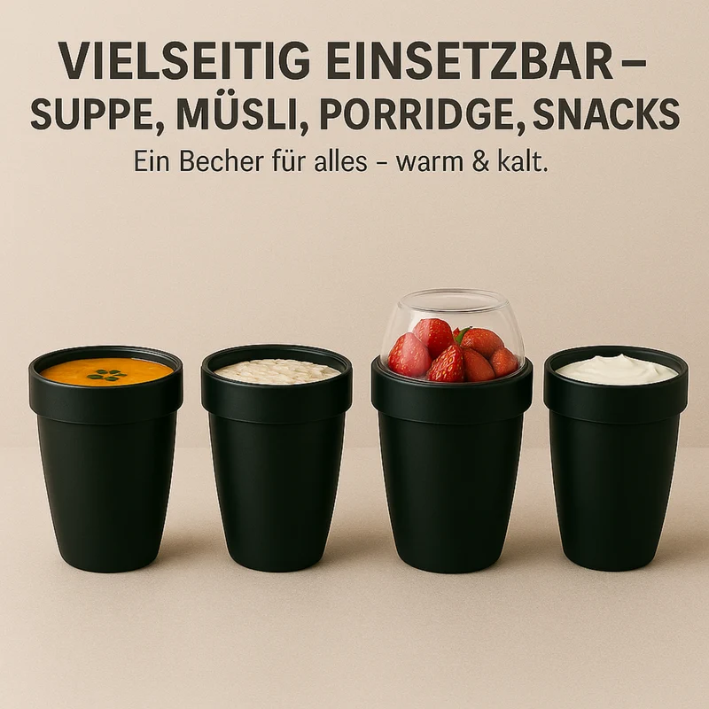 Thiru Müslibecher 2-in-1 700 ml – auslaufsicher (500 + 200 ml), mikrowellen- & tiefkühlgeeignet, Midnight Edition
