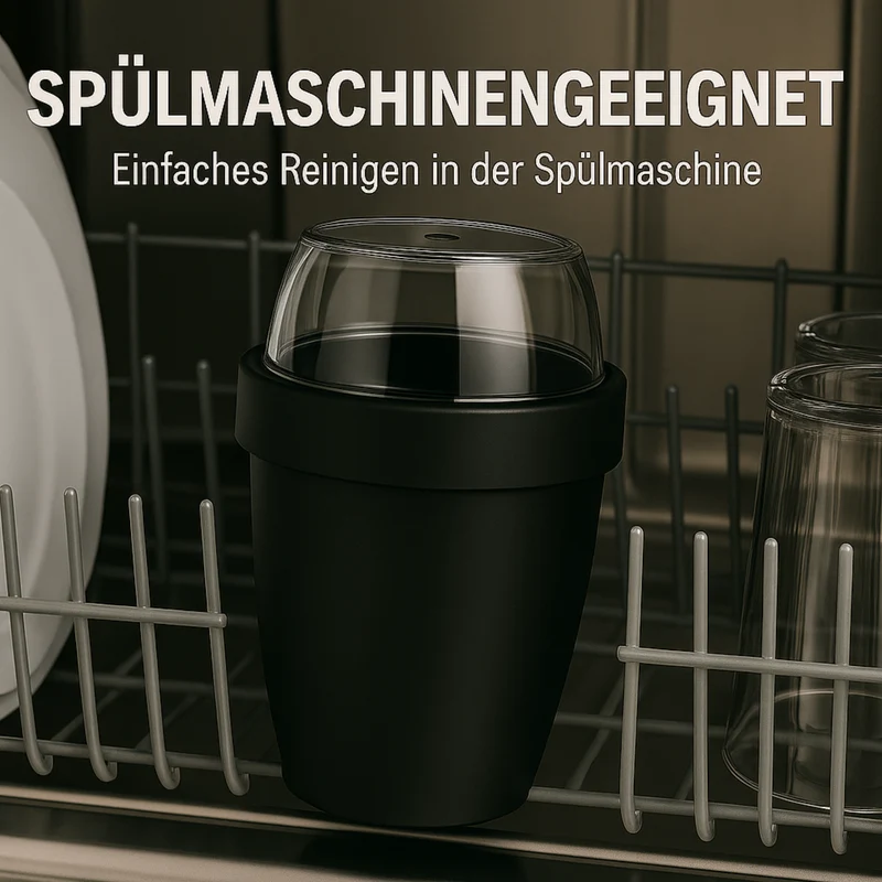Thiru Müslibecher 2-in-1 700 ml – auslaufsicher (500 + 200 ml), mikrowellen- & tiefkühlgeeignet, Midnight Edition