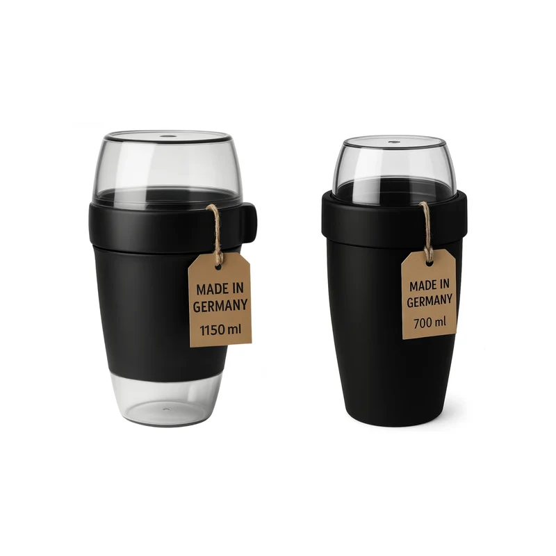 Thiru Müslibecher 2-in-1 700 ml – auslaufsicher (500 + 200 ml), mikrowellen- & tiefkühlgeeignet, Midnight Edition