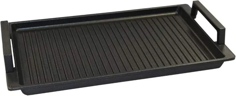 Thiru Teppanyaki Grillplatte 41×24 cm „Lieblingspfanne“ – glatte Antihaft-Plancha aus Aluguss mit Seitengriffen, für Induktion/Ofen, inkl. Grillzange