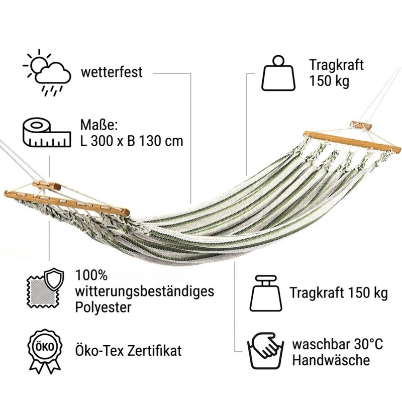 Einzelhängematte 'Wetterfest' | verschiedene Designs | witterungsbeständig | für Außenbereich geeignet | 300 x 130 cm l Tragkraft 150 kg | Made in Austria