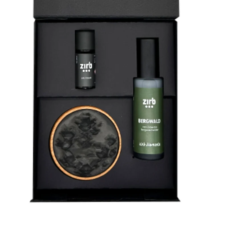 Geschenkebox 'Bergerlebnis' | Raumspray 'Bergwald' 50 ml | ätherisches Öl 'Klassik' 10 ml | Duftspender Stein | Made in Austria