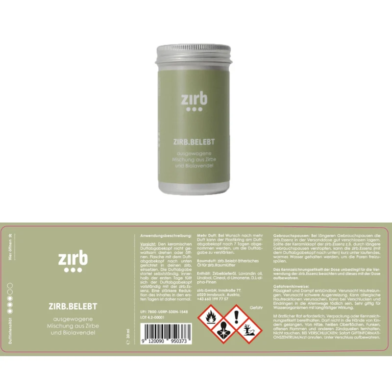 Duftsystem 'Mini' | Essenz-Öl 30 ml | L 6 x B 6 x H 9,5 cm | Zirbenholz | Naturbeton | Netzstecker inkl. Kabel | verschiedene Duftnoten | Made in Austria