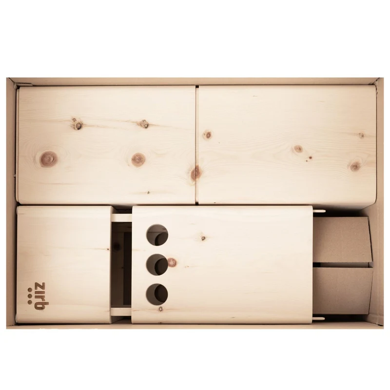 Raumlüfter 'Bergluft' | 4 x Essenz-ÖL 30 ml | Zirbenlocken 1500 g | L 22 x B 22 x H 120 cm | bis 100 m² | Zirbenholz | Netzstecke inkl. Kabel | Made in Austria