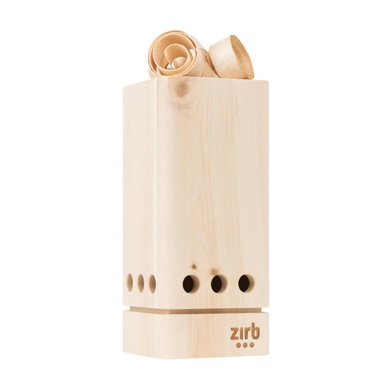 Raumlüfter 'Lüfterl' | 2 x Essenz-ÖL 30 ml | Zirbenlocken 120 g | L 12 x B 12 x H 26 cm | bis 12 m² | Zirbenholz | Netzstecke inkl. Kabel | Made in Austria