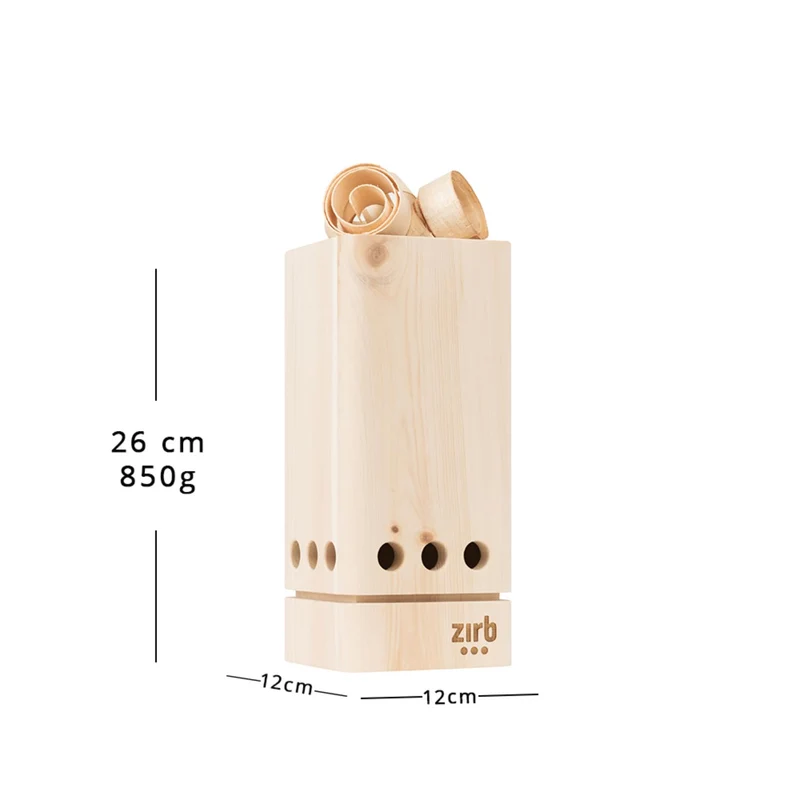 Raumlüfter 'Lüfterl' | 2 x Essenz-ÖL 30 ml | Zirbenlocken 120 g | L 12 x B 12 x H 26 cm | bis 12 m² | Zirbenholz | Netzstecke inkl. Kabel | Made in Austria