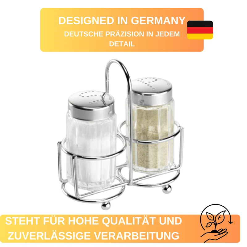 Menage Salz & Pfeffer »Traditionell« – je 50 ml • mit Ständer & Griff • stilvoll & praktisch