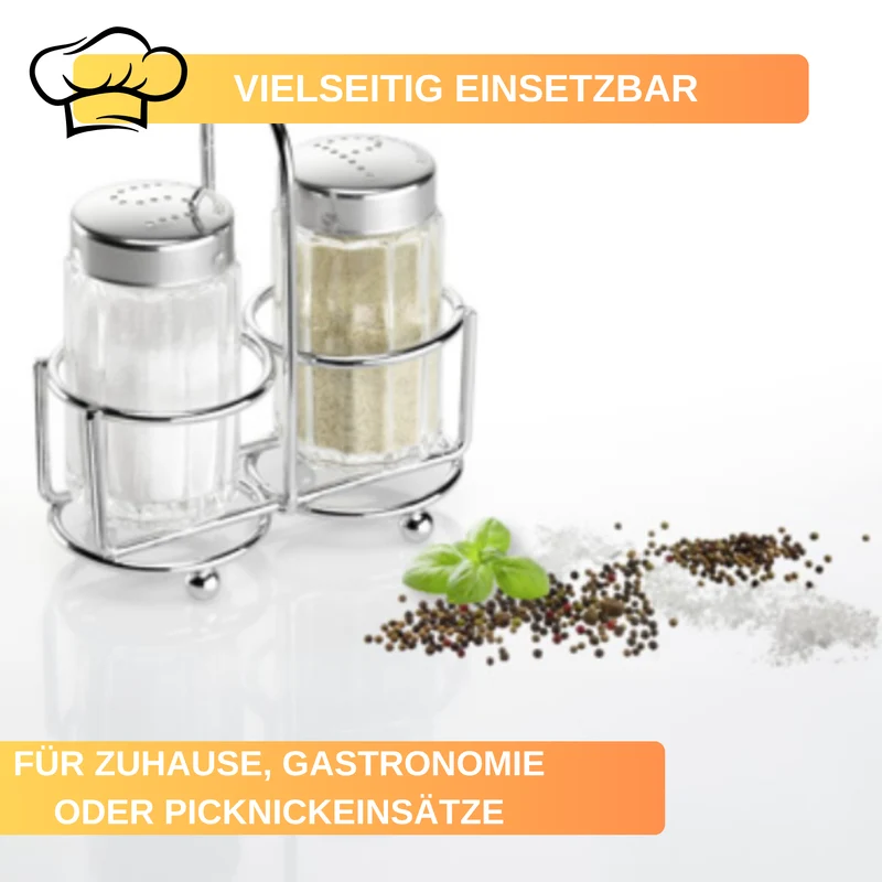 Menage Salz & Pfeffer »Traditionell« – je 50 ml • mit Ständer & Griff • stilvoll & praktisch