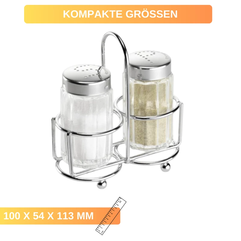 Menage Salz & Pfeffer »Traditionell« – je 50 ml • mit Ständer & Griff • stilvoll & praktisch