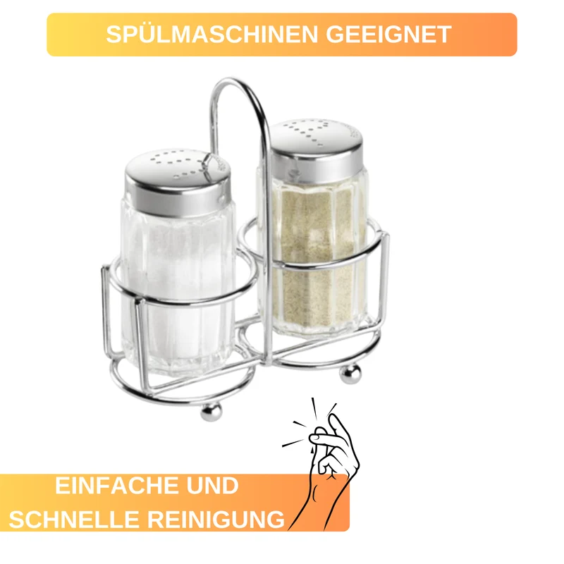 Menage Salz & Pfeffer »Traditionell« – je 50 ml • mit Ständer & Griff • stilvoll & praktisch