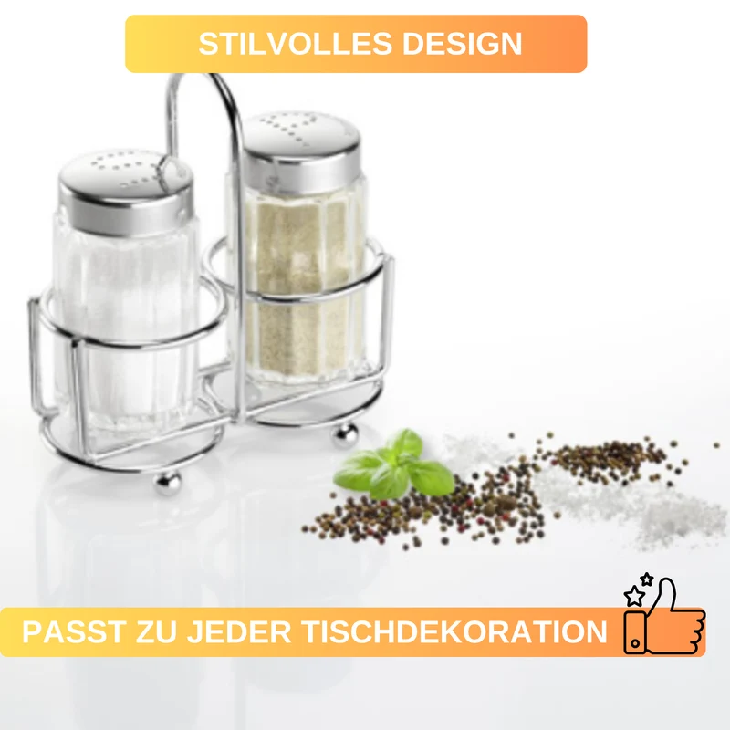 Menage Salz & Pfeffer »Traditionell« – je 50 ml • mit Ständer & Griff • stilvoll & praktisch