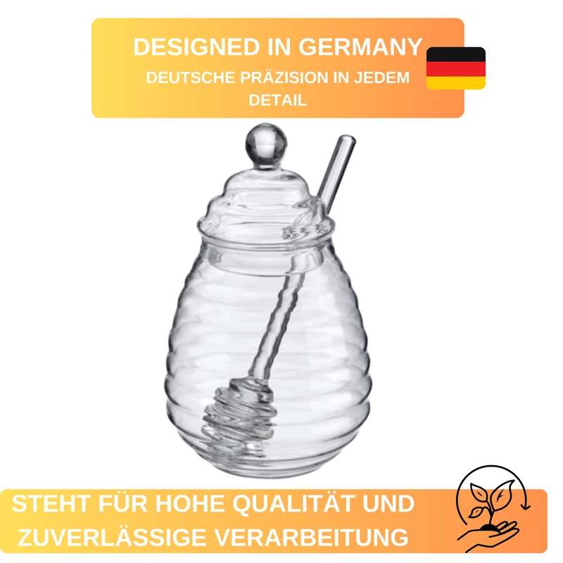 Honigtopf »Melli« – 400 ml • aus Borosilikatglas • mit Honiglöffel zum Portionieren