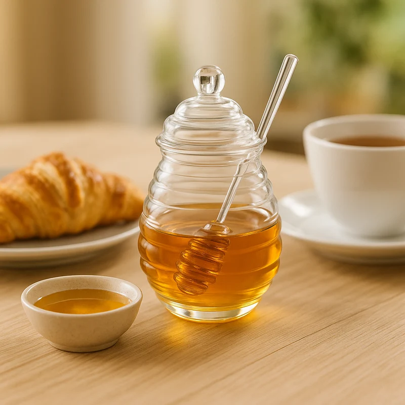 Honigtopf »Melli« – 400 ml • aus Borosilikatglas • mit Honiglöffel zum Portionieren