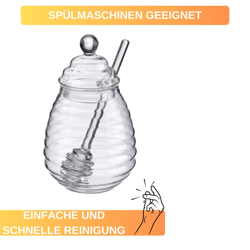 Honigtopf »Melli« – 400 ml • aus Borosilikatglas • mit Honiglöffel zum Portionieren