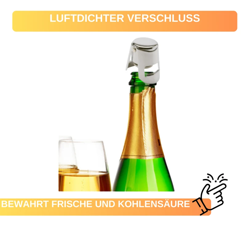 Sektflaschenverschluss – verchromt & luftdicht • hält Kohlensäure zuverlässig frisch