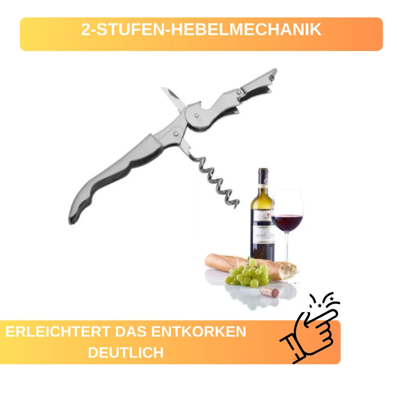 Kellnerbesteck »Profi« – mit 2-Stufen-Hebel, scharfer Klinge & Flaschenöffner • ideal für Wein & Kronkorken