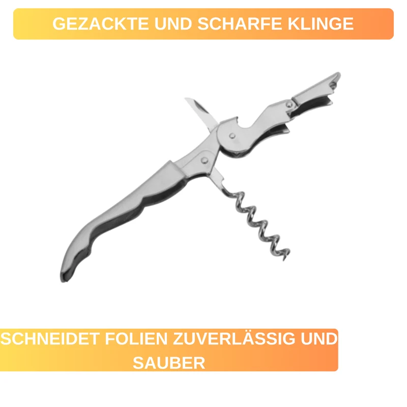 Kellnerbesteck »Profi« – mit 2-Stufen-Hebel, scharfer Klinge & Flaschenöffner • ideal für Wein & Kronkorken