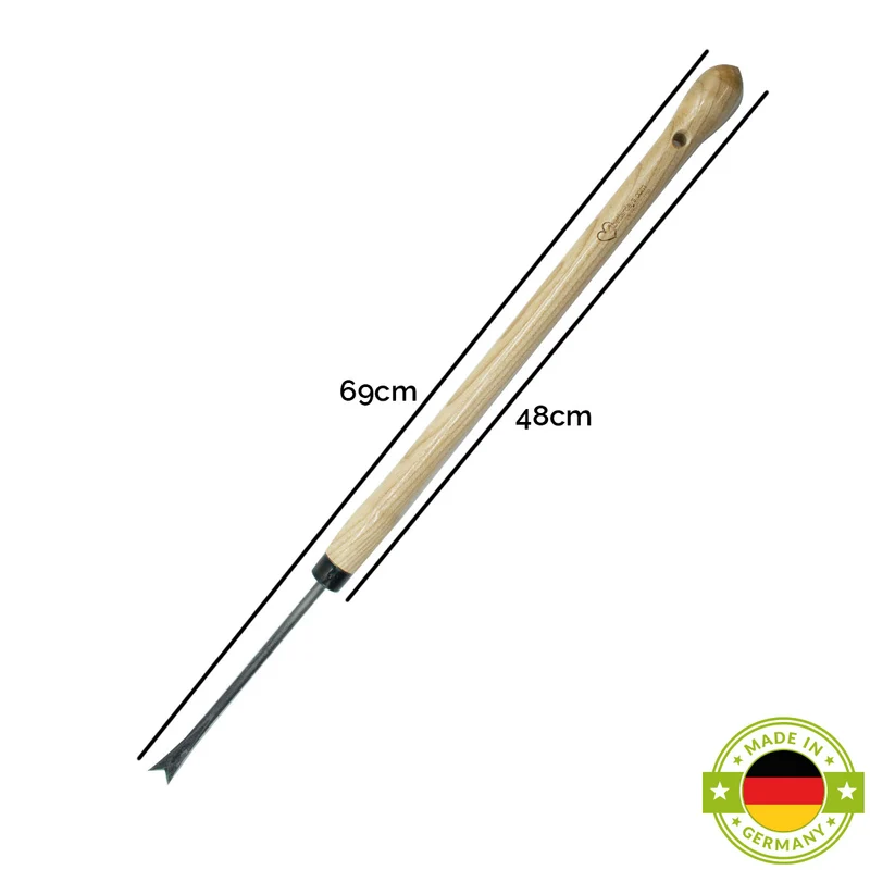 Unkrautstecher mit Eschenstiel Grifflänge: 14 cm Gesamtlänge: 36 cm Gewicht: 200 gr handgeschmiedet in Deutschland
