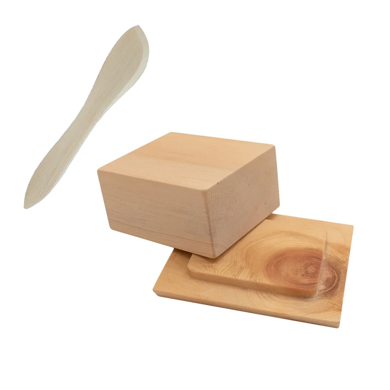 Set Butterdose | für 250 g Butterwürfel + Buttermesser | L 180 mm | 100% unbehandeltes Zirbenholz | umweltfreundlich und robust | Made in Europe
