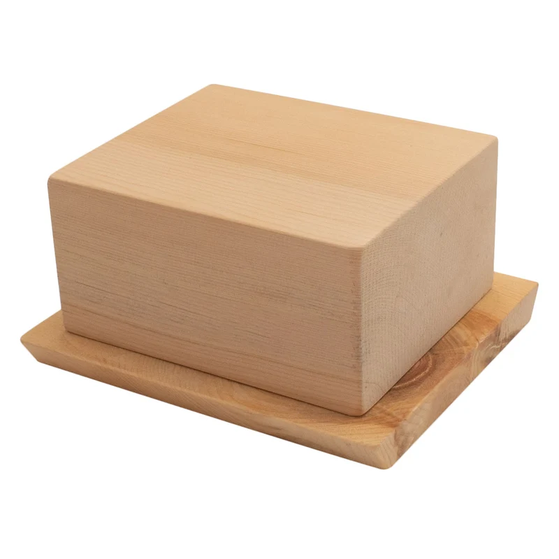 Set Butterdose | für 250 g Butterwürfel + Buttermesser | L 180 mm | 100% unbehandeltes Zirbenholz | umweltfreundlich und robust | Made in Europe