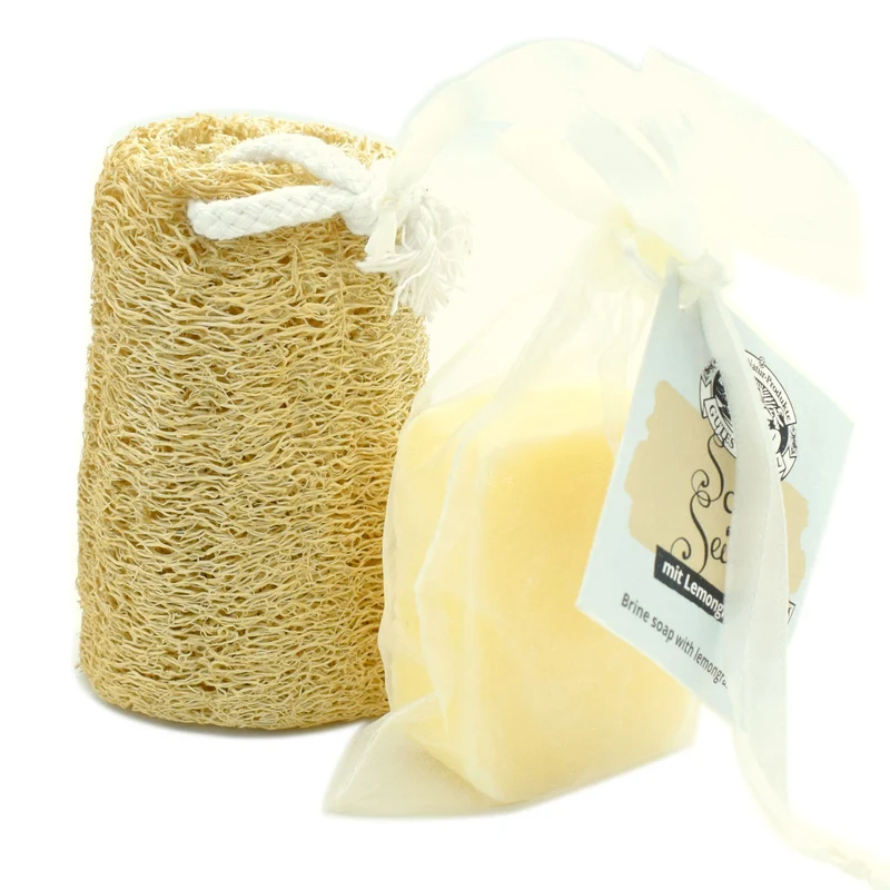 Duschseife 'Lime Time' mit Zitronengras & Sole | 80 g | inkl. Luffaschwamm