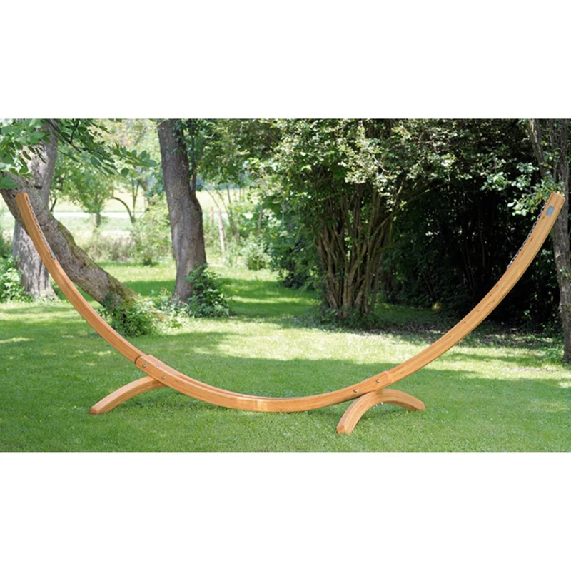 Hängemattengestell Arcus | L 437 x B 160 x H 145 cm | Lärchenholz mit Edelstahlbeschlägen | Balastbarkeit max. 200 kg | Made in Austria