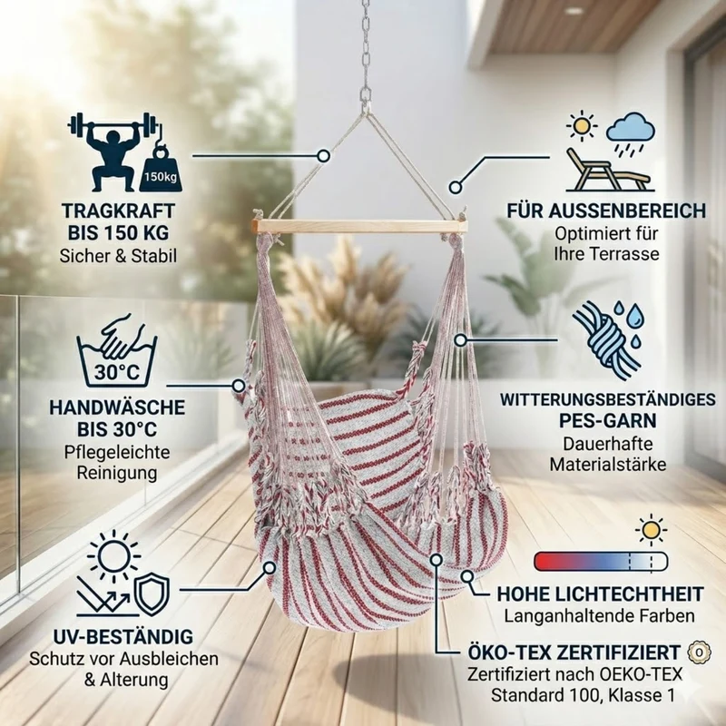 Hängesessel 'Wetterfest' | sehr witterungsbeständig | für Außenbereich geeignet 190 x 95 cm